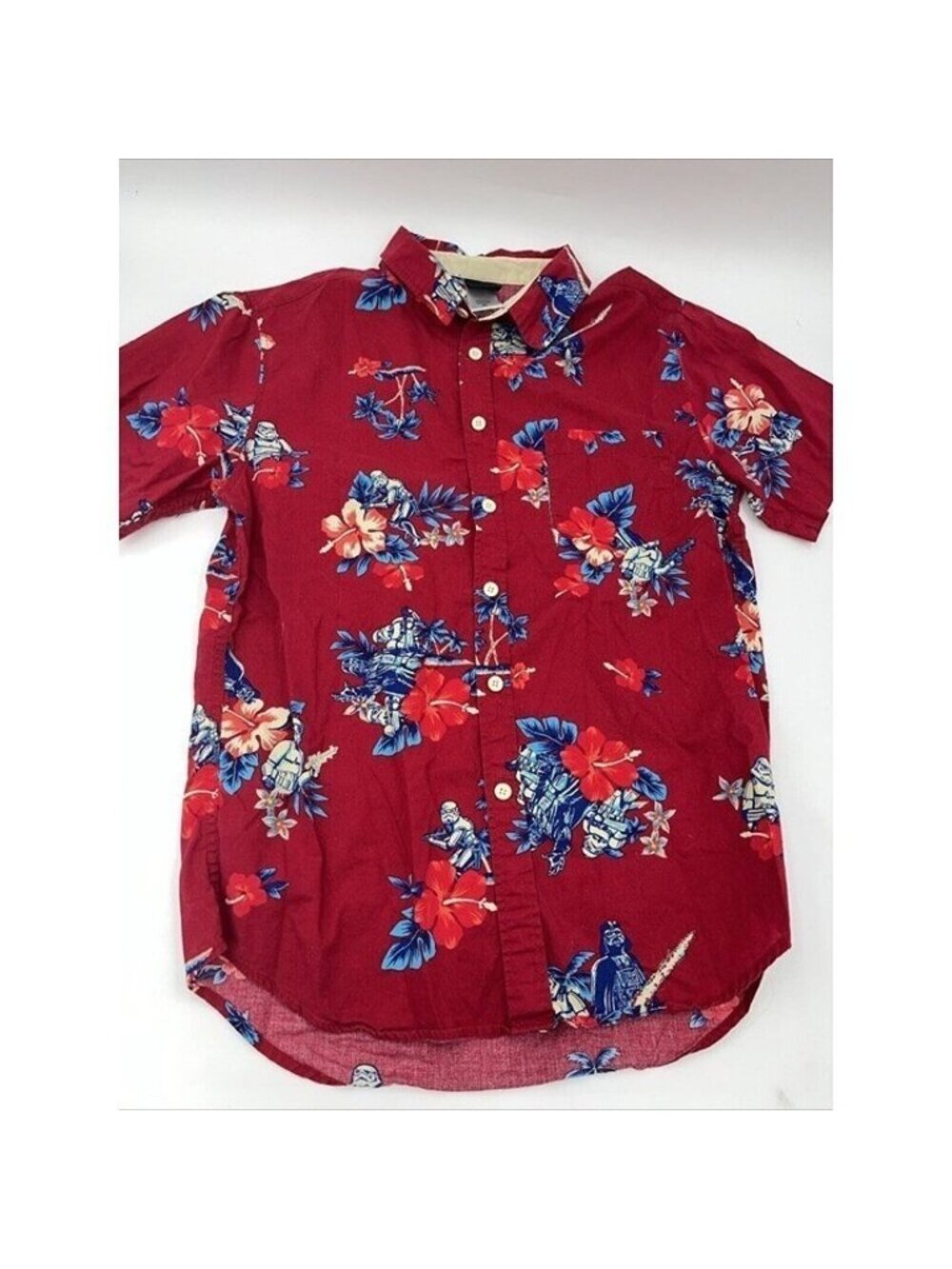 Star Wars Dark Side Hawaiian Shirt Mens Small 100% Cotton Red